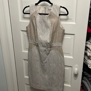 Calvin Klein cream and white sheath dress, size 6